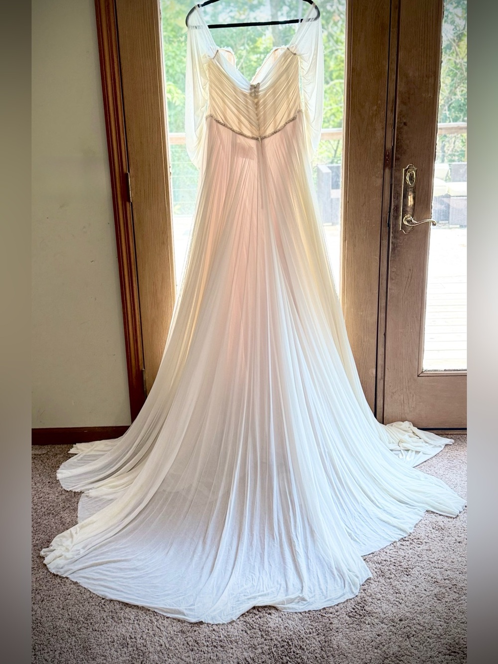 Watters Ivory Off-Shoulder Long Sleeve Chiffon Gown - Picture 7 of 15